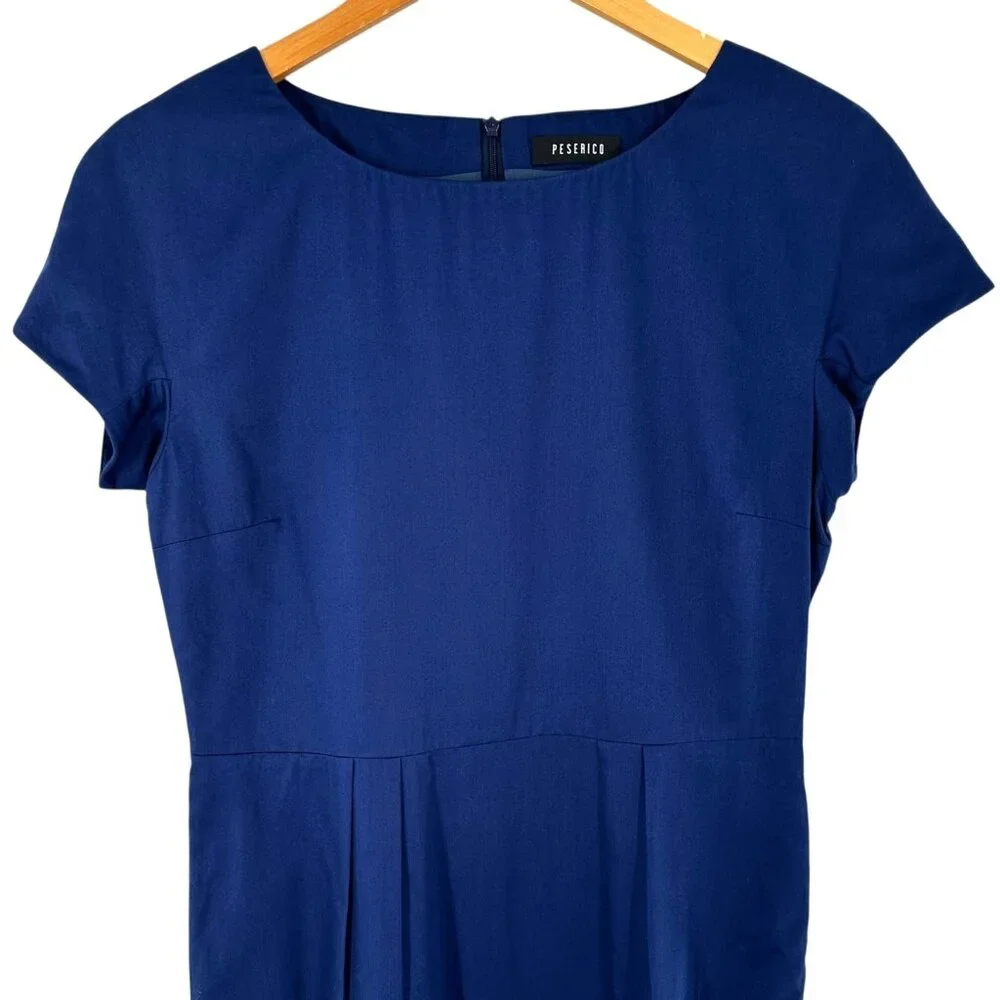 Peserico Navy Blue Cotton Sateen Classic Sheath Dress Size 46 Italy - Picture 3 of 6